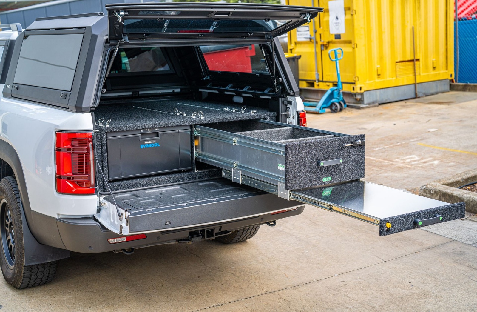 OffRoad Systems drawer system with fridge slide fitted in a LandCruiser